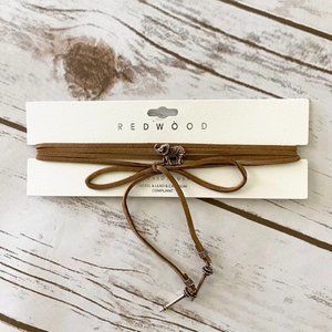 Redwood Women's Brown Wrap Choker Necklace Faux Suede Elephant Charm Jewelry